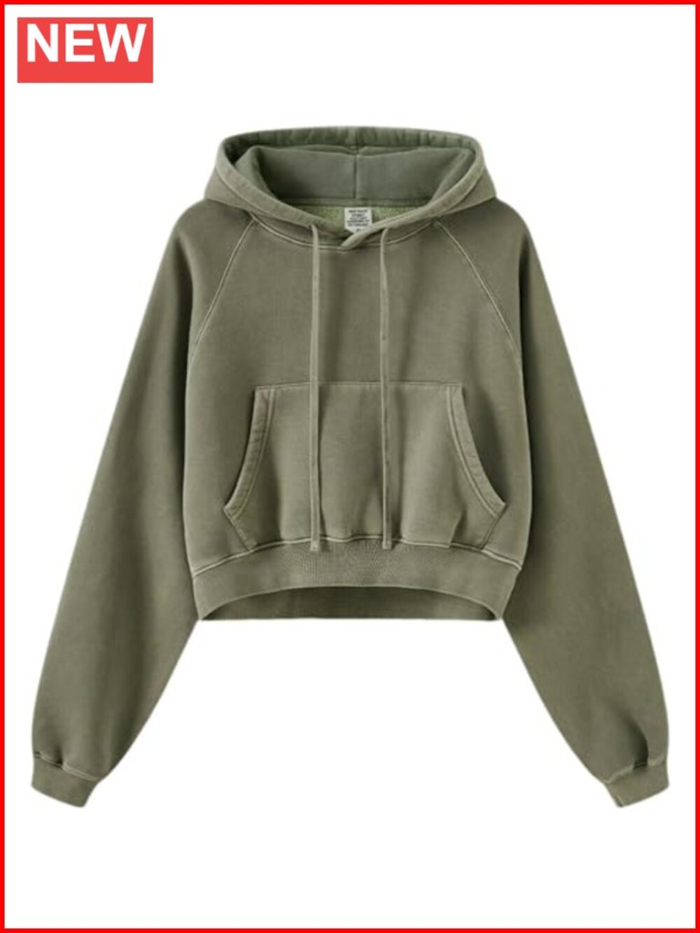 Cropped Hoodie Acid Wash Fleece Lined Sweatshirt Kangaroo Pocket